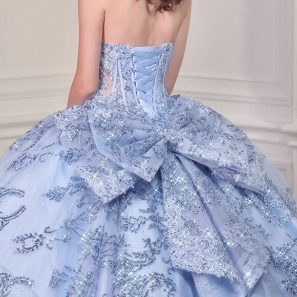 New Blue Strapless Layered Quinceanera Tulle Gown w/ Sequins Embroidery CD 15732 - Picture 8 of 11